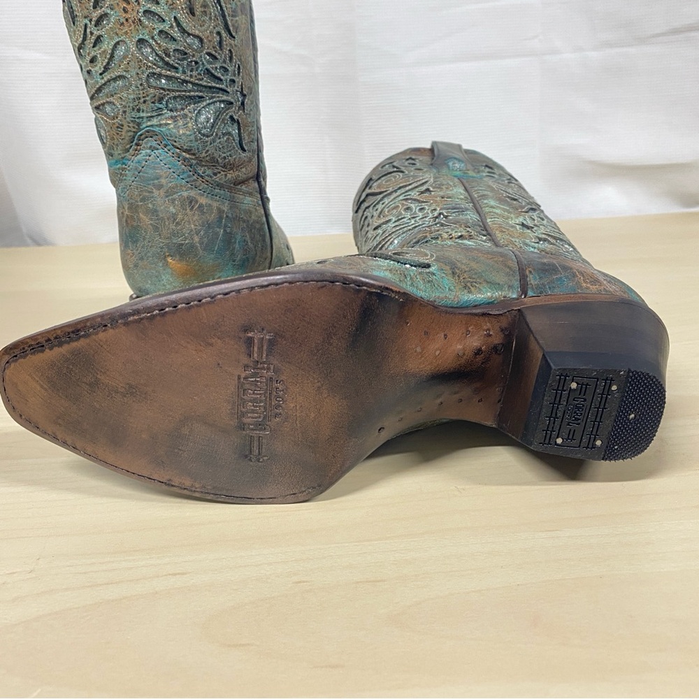 Corral Turquoise Glitter Inlay Leather Western Cowboy Boots Size 8 - Picture 3 of 7